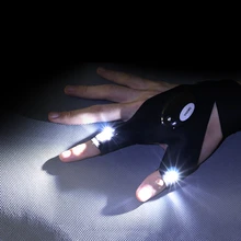 Nocne światło wodoodporne rękawice wędkarskie z latarką LED narzędzia ratownicze sprzęt turystyczny jazda na rowerze praktyczne trwałe rękawiczki bez palców tanie tanio CN (pochodzenie) antypoślizgowe Pół palca LED Fishing Gloves Outdoor Gloves Working Gloves Spandex + Cotton Black only