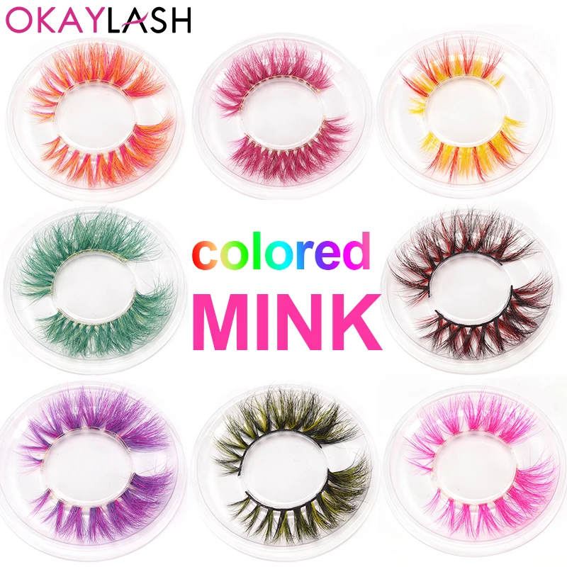 

OKAYLASH Newest High End 3D Colored Real Mink Eyelashes Luxury Rainbow Colorful Natural Cosplay Eye lashes