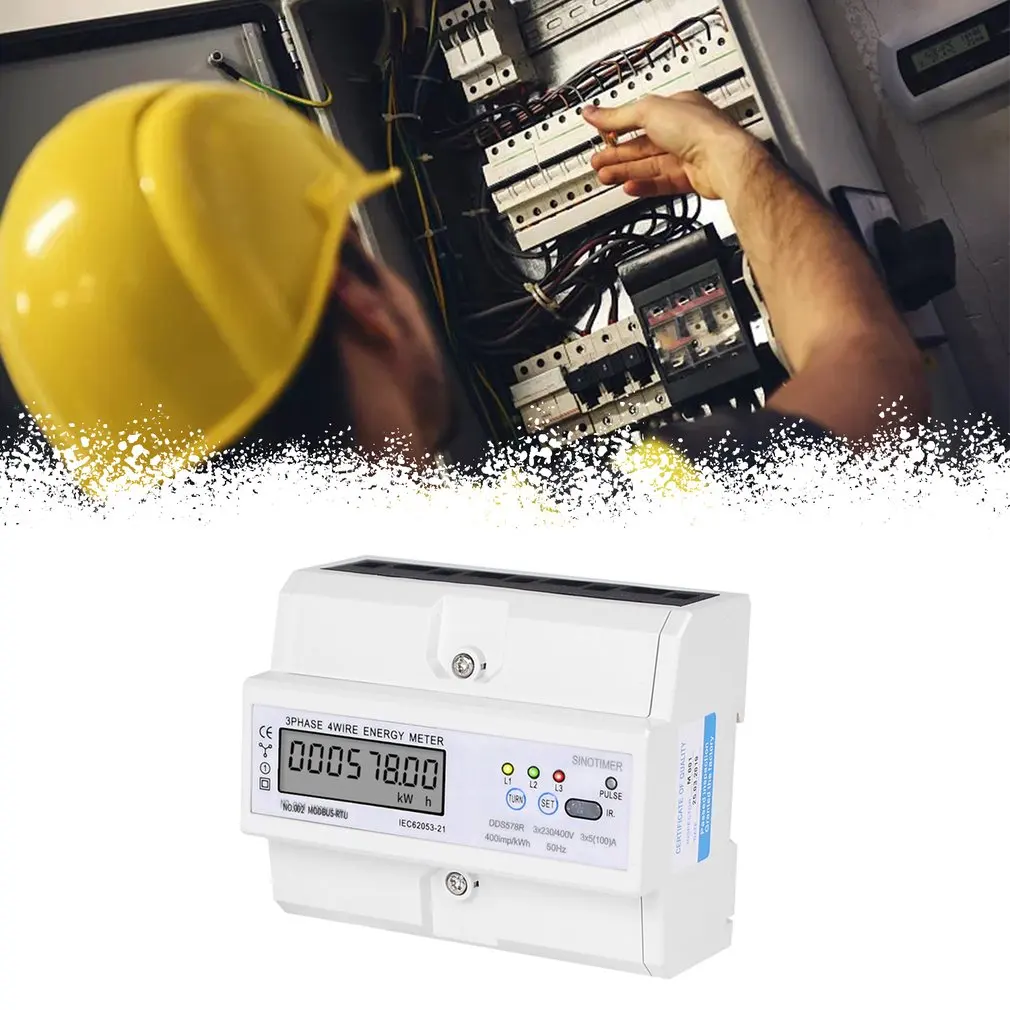 SINOTIMER DDS578R 3 Phase 4 Wire LCD5-100A 380V AC 50Hz RS485 Modbus Rtu DIN Rail Digital Power Meter