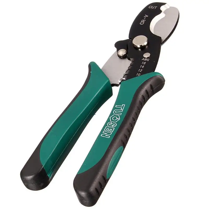 

TUOSEN Spring Locked Anti-slip Handle 8 inch Cable Wire Stripper Cutter Crimping Pliers Lock Design Flexible Acceptance