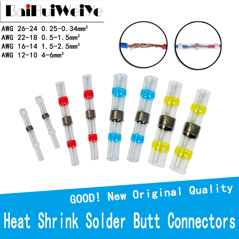 20/50PCS Waterproof Solder Seal Sleeve Splice Terminals Heat Shrink Electrical Wire Connector Butt Connector Insulated Soldering solder seal wire connectors