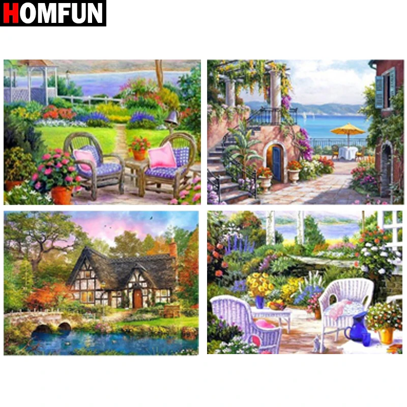 Алмазная живопись HOMFUN садовый стул картина из смолы 5D сделай сам вышивка