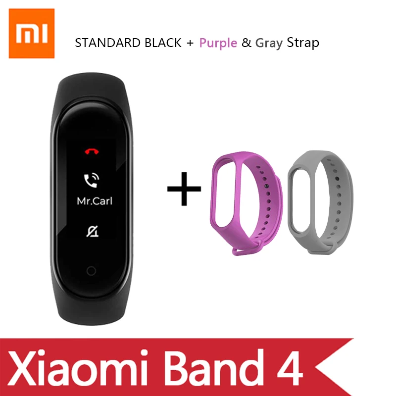 Умный Браслет OriginalXiao mi Band 4 на английском, испанском и русском языках, 3 цвета, AMOLED экран, mi band 4, Smartband, fitness Traker - Цвет: Ad Purple Grey Strap