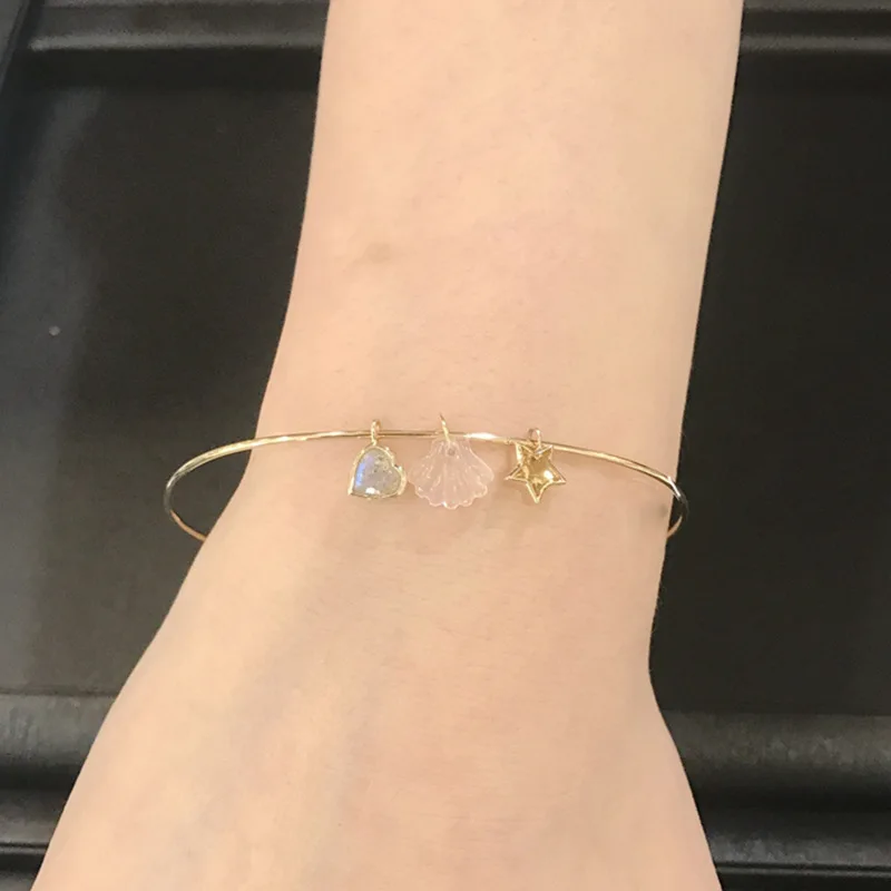 

Japan Light Luxury Fine Silver S925 Gold Plating Adjustable Bracelet Star Shell Heart Pendant Natural Crystal