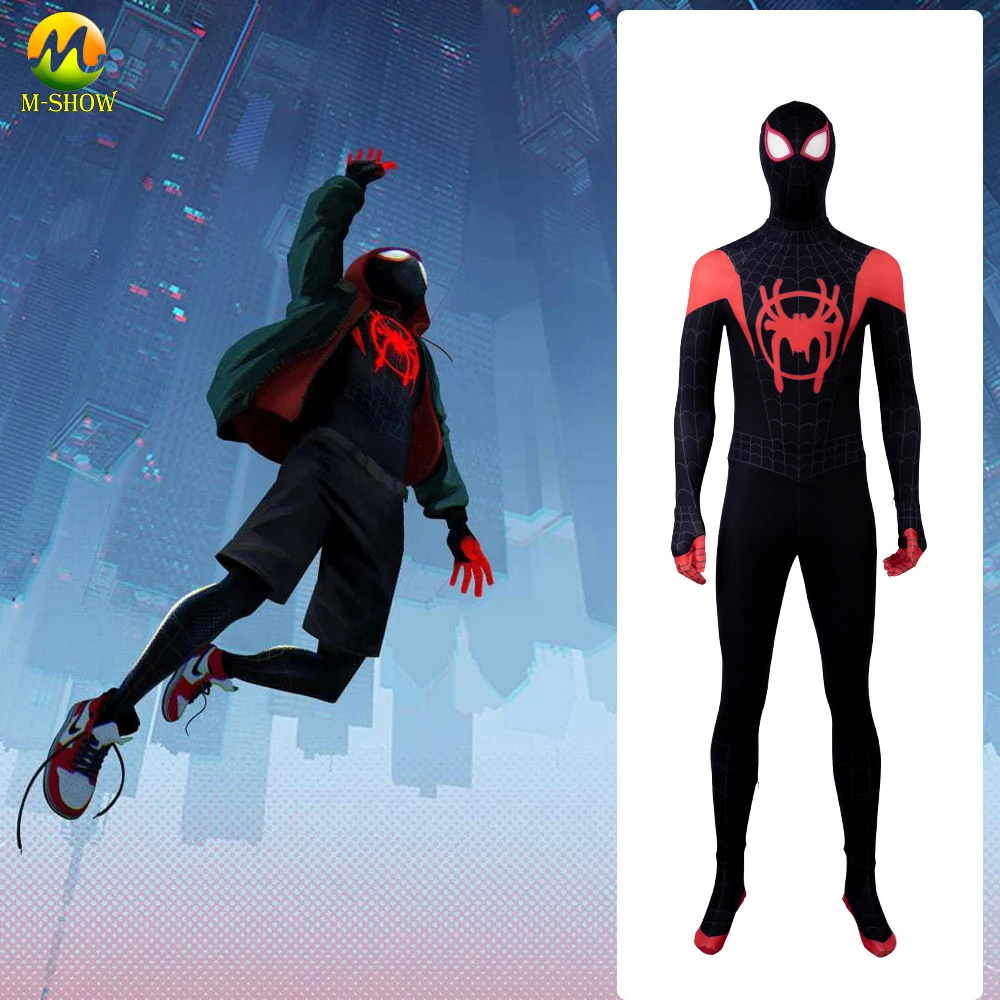 Майлз Моралес, костюм для косплея, комбинезон Человека-паука в стихах паука, Майлз Моралес, боди на Хэллоуин, костюм зентай для мужчин