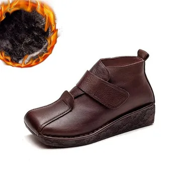 

Winter Women Shoes Leather Flat Cotton Shoes Black Thick Soled And Velvet Warm Casual Shoes Brown Ladies Shoes Flats Mom Shoes