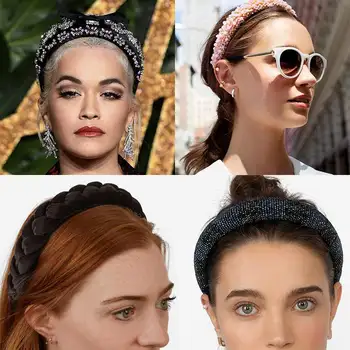 

Dvacaman Cross Knot Suede Cotton Headband for Women Vintage Handmade Beaded Crystal Hairwear Soft Solid Girls Hair Accessories