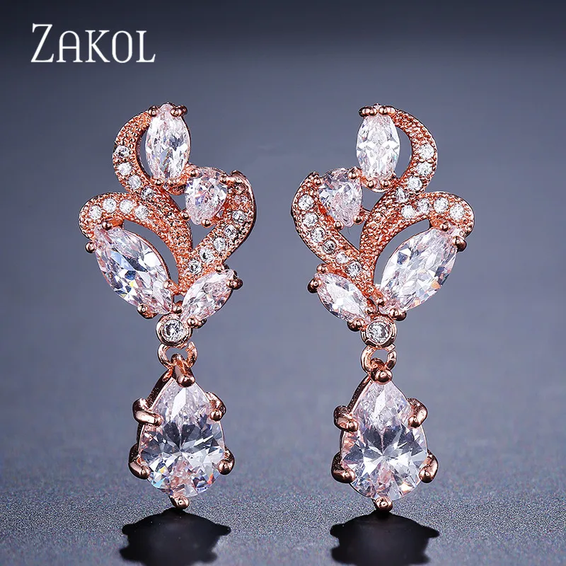 ZAKOL элегантные серьги с цветком и маркизой в форме груши кубическим цирконием