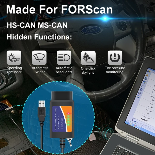FORScan – Scanner USB ELM327 V1.5 MS CAN, commutateur OBD2 pour codage automobile Ford, fonctionne avec elmconfiguration FoCCCus ELM 327 V1.5 -2