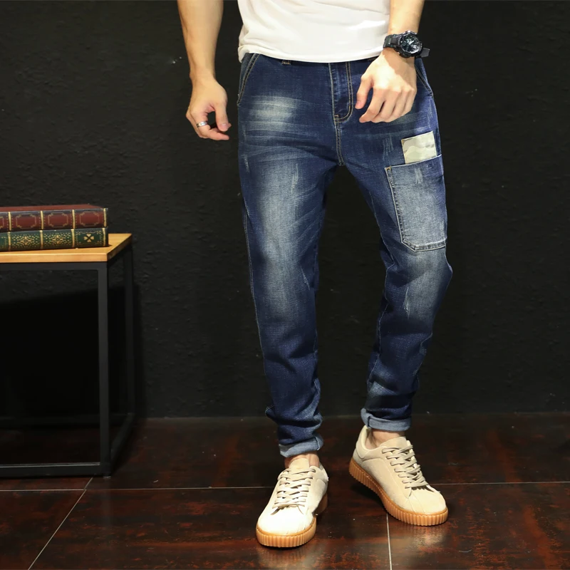 Denim Pants Men Camouflage Splice Slim Stretch Jeans
