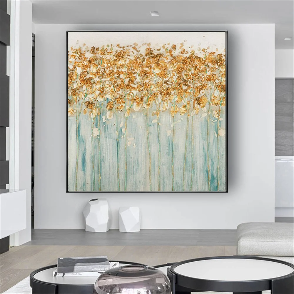 

Nordic Gold Fortune Tree Oil Painting on Canvas Art Cuadros Wall Art Modern sofa Wall Picture for Living Room Home Decor mural
