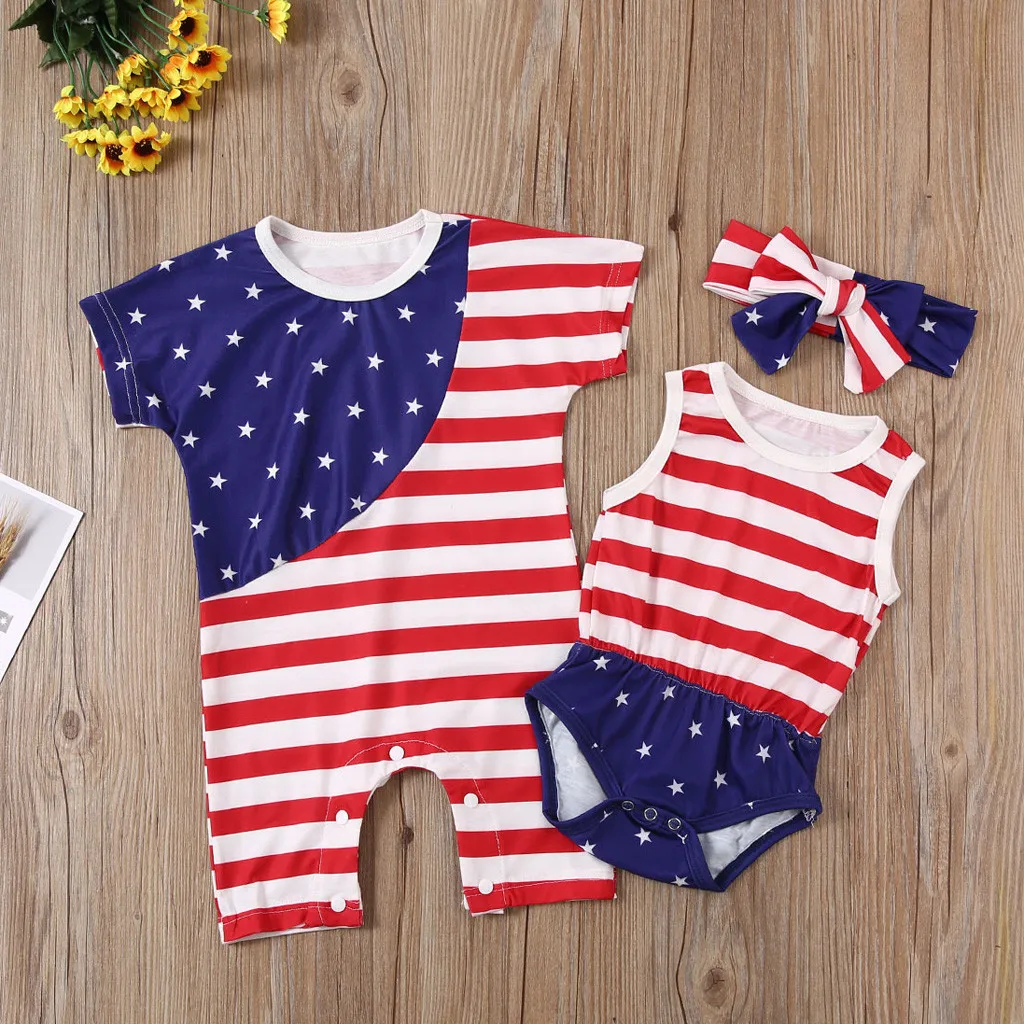 Little Miss 4th of July Newborn Baby Clothes Romper Sleeveless Summer for Baby