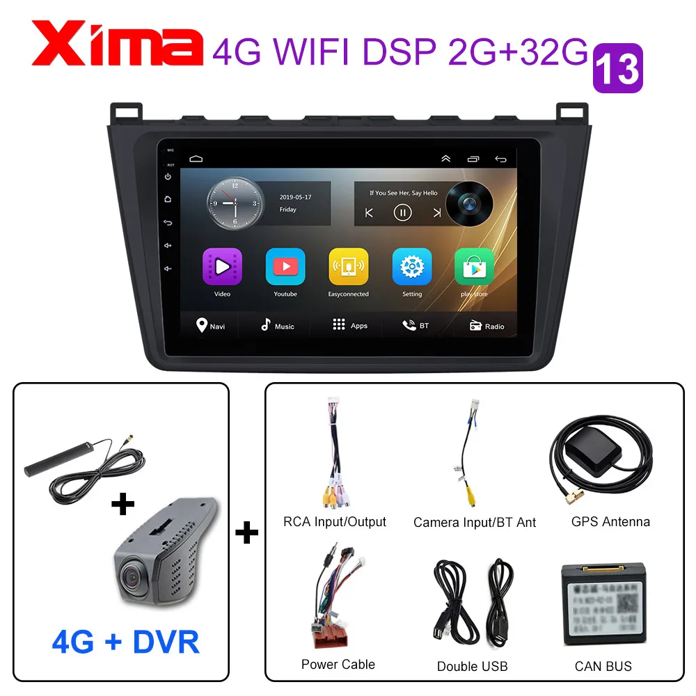 2G+ 32G 2 din Android 9,0 Автомагнитола для Mazda 6 Rui wing 2008 2009 2010 2011 2012- Wifi радио аудио gps Мультимедиа Playe - Color: RAM 2G M6-4G-DVR