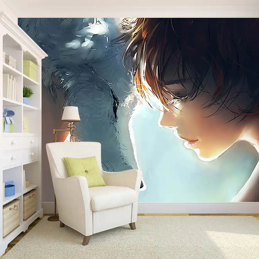 Girl And Wolf Wallpaper 3d Custom Wall Mural Anime Girl Wall Covering Kids Bedroom Living Room Sofa Tv Background Hand Painted Wallpapers Aliexpress