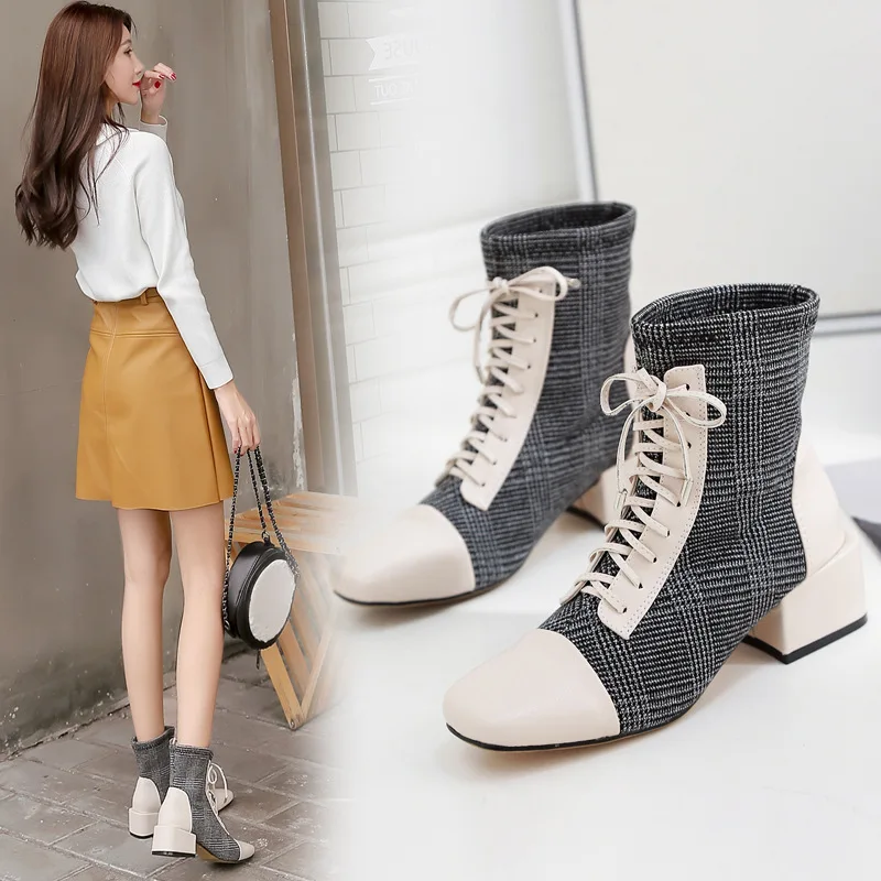 Женские брендовые Ботинки Martin бежевые ботильоны с перекрестной шнуровкой в