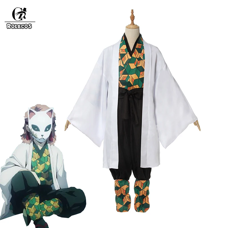 

ROLECOS Anime Demon Slayer Sabito Cosplay Costume Kimetsu no Yaiba Sabito Cosplay Costume Men Kimono Uniform White Cloak Suit