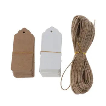 

200Pcs White Brown Kraft Paper Card DIY Blank Gift Tags with String Craft Writable Tags with 3m Rope