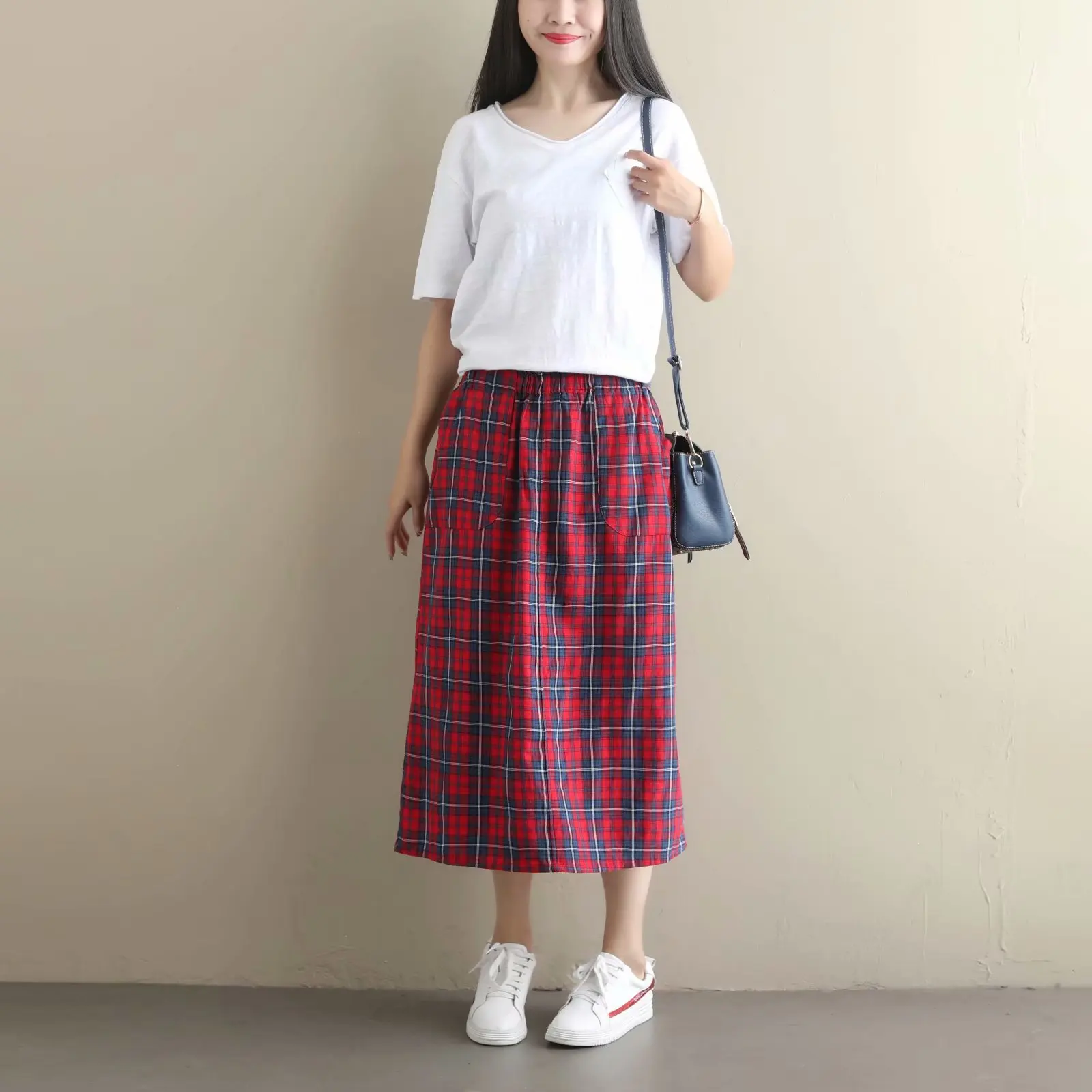 

2019 Summer New Style Mori Girl Line Sweet Small Fresh New Color Plaid Elastic Waist Loose-Fit Big Skirt Skirt