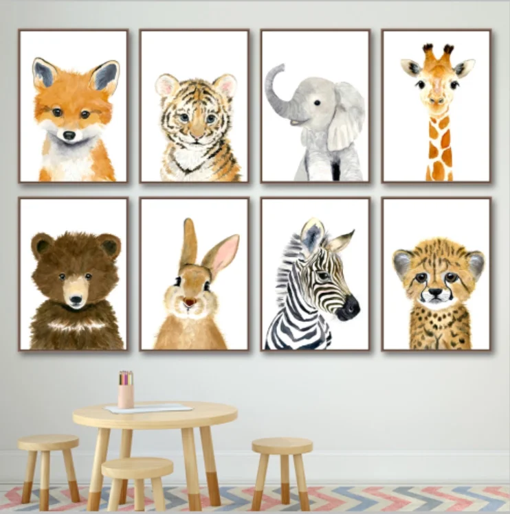 Настенная картина на холсте с изображением слона зебры лисы кролика медведя совы