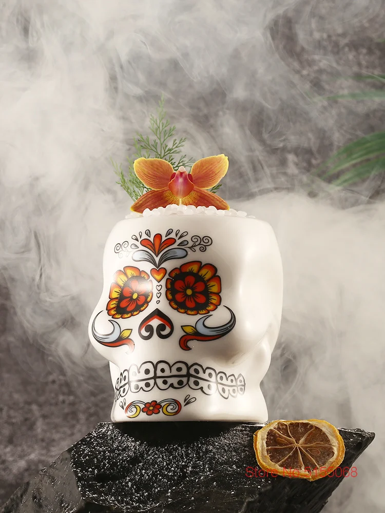 Cool Tattoo Face Skull DIY Blended Wine TIKI Mug Hawaii Bar Special Drinks Cocktail Glass Color Painted Ceramics Beach Party Cup