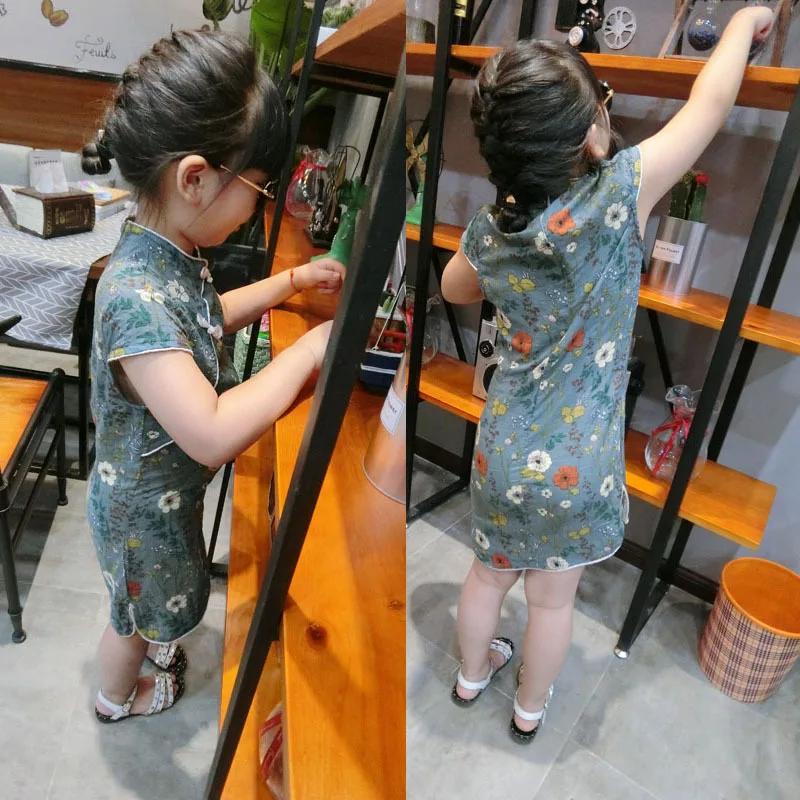 

2019 Summer New Style Korean-style Children Retro Micro Elastic Cheongsam Men And Women Child Baby Pure Cotton Chinese Clothing