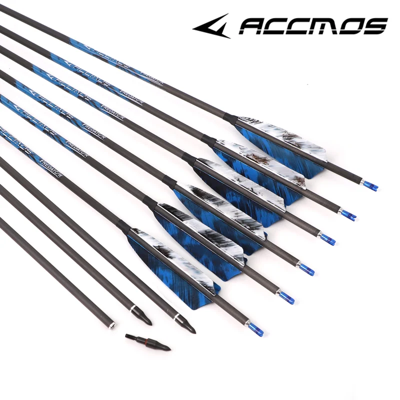 

6/12pcs 32inch Spine 250-800 ID6.2mm Archery Pure Carbon Arrows 4inch Turkey Feather for Recurve/Compound Bow Hunting