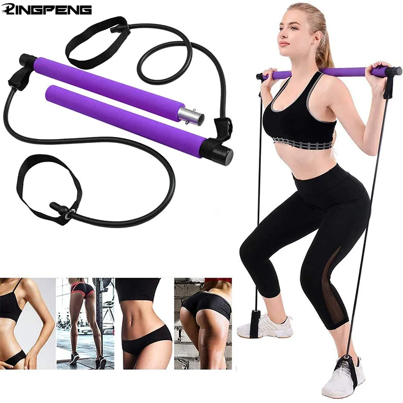 

Portable Pilates Bar Kit with Resistance Band Gym Equipment Fitness Foot Loop for Yoga,Stretch,Sit-Up Bar Resistance Band