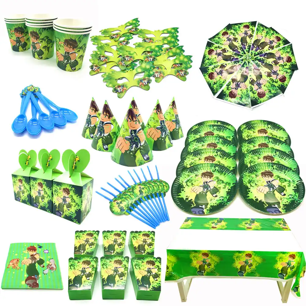 Decoration De Fete D Anniversaire A Theme Ben 10 Vaisselle Jetable Assiettes Tasses Drapeaux Fournitures De Fete Prenatale Pour Enfants Aliexpress