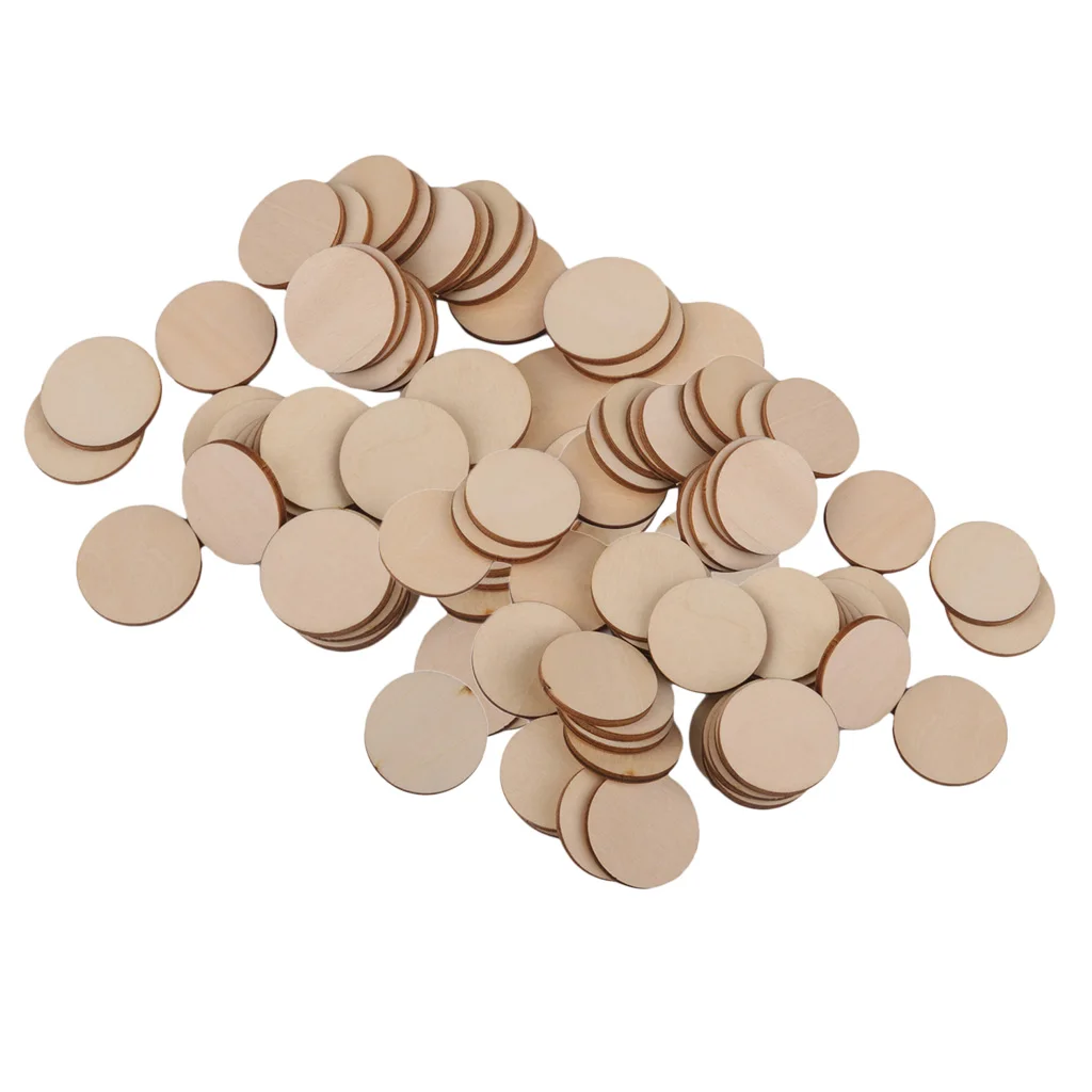 80x Blank Plain Round Shaped Cut Wood Slices Discs Art Crafts Pyrography DIY