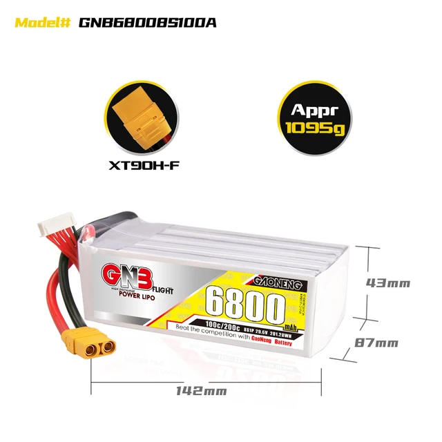 GAONENG GNB 8S 6800mAh 30.4V 100C/200C Light Weight HV Lipo Battery XT90S Plug for FPV Drone RC Helicopter Car Boat UAV RC Parts
