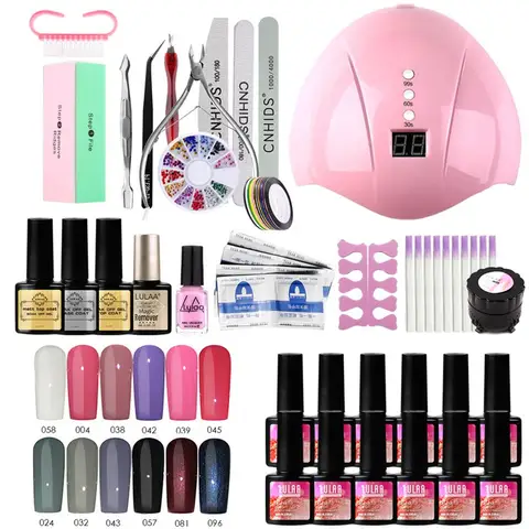 Fibra de Vidro Conjunto com uv Unha Polonês Cola Extensão – Led Lâmpada Gel Embeber Fora Removedor Manicure Arte Ferramenta 33 Pçs