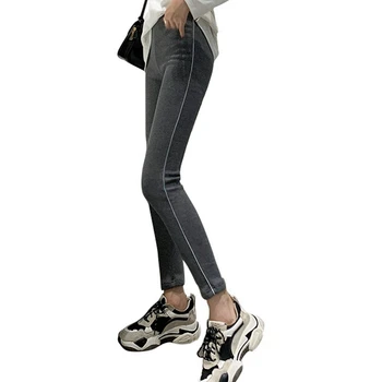

Casual High Waist Female Pants Women High Elastic Skinny Pencil Pants Side Striped Jogging Trousers