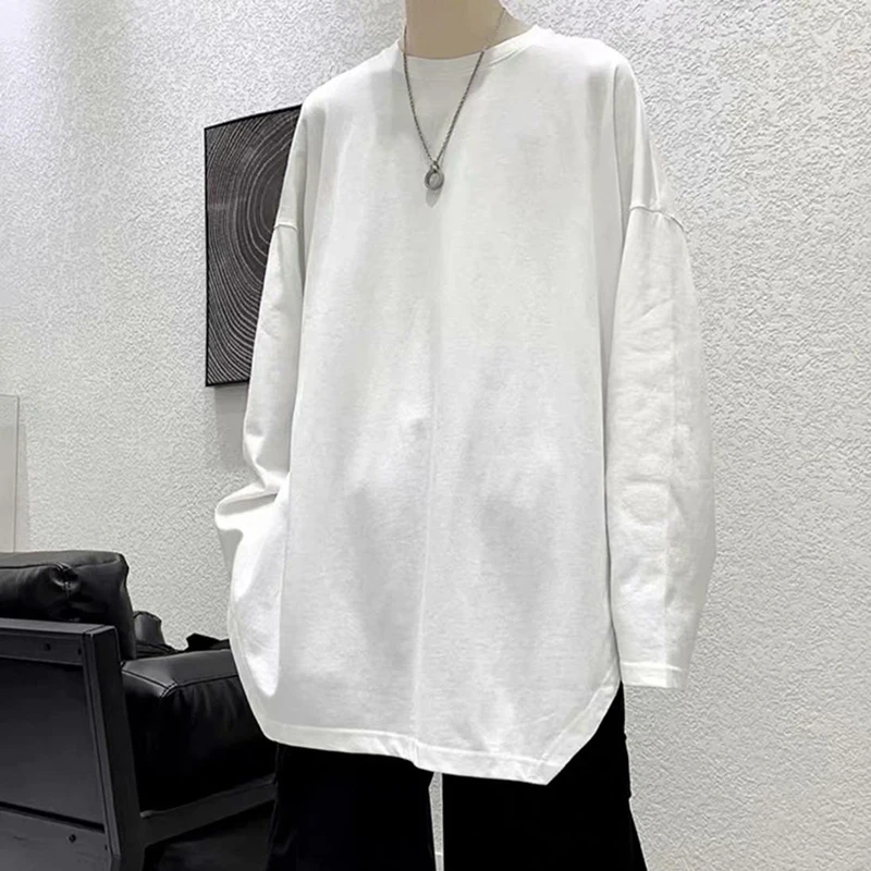 Irregular Loose Long Sleeve Men Tshirt Split Fork Fashion All-Match Solid Color Spring Summer Tops Oversized Japanese Streetwear