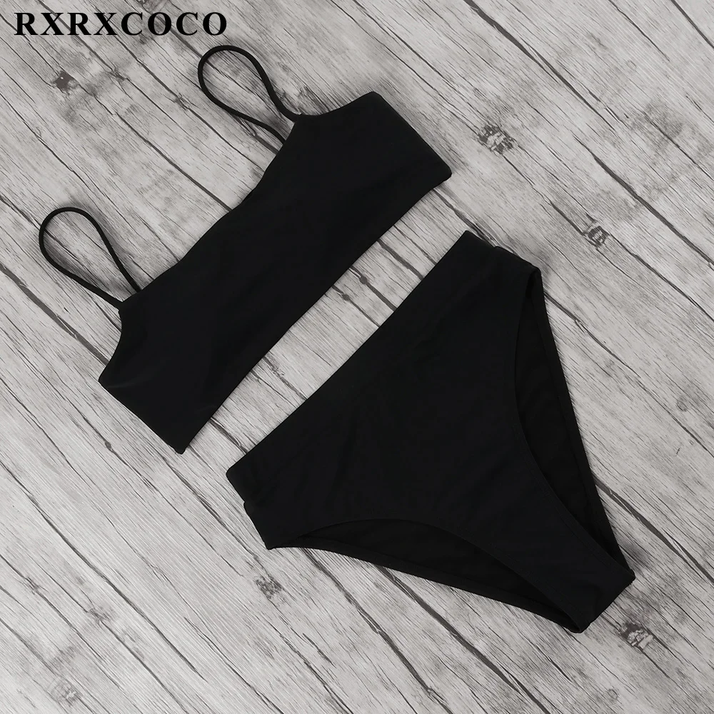 

RXRXCOCO Swimwear Women Bikini 2020 Push Up Swimsuit female Solid High Waist Bikini Bandeau separate bathing swimsuit bikini set