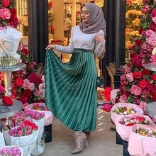 Siskakia, однотонная бархатная плиссированная юбка, длинная, Осень-зима, мусульманские женские макси юбки, модные, 6 цветов, юбка длиной до лодыжки, осенняя