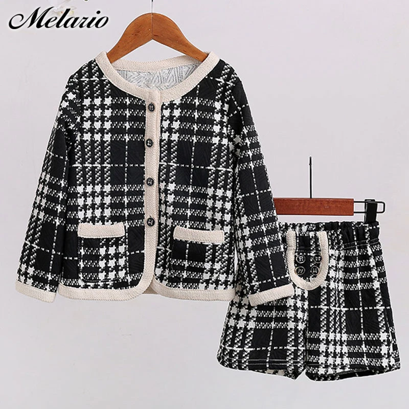 

Melario Kids Girls Temperament Clothing Set New Plaid Jacket Shorts Set 2pcs Suit for Baby Girl High Quality Tracksuit Costume