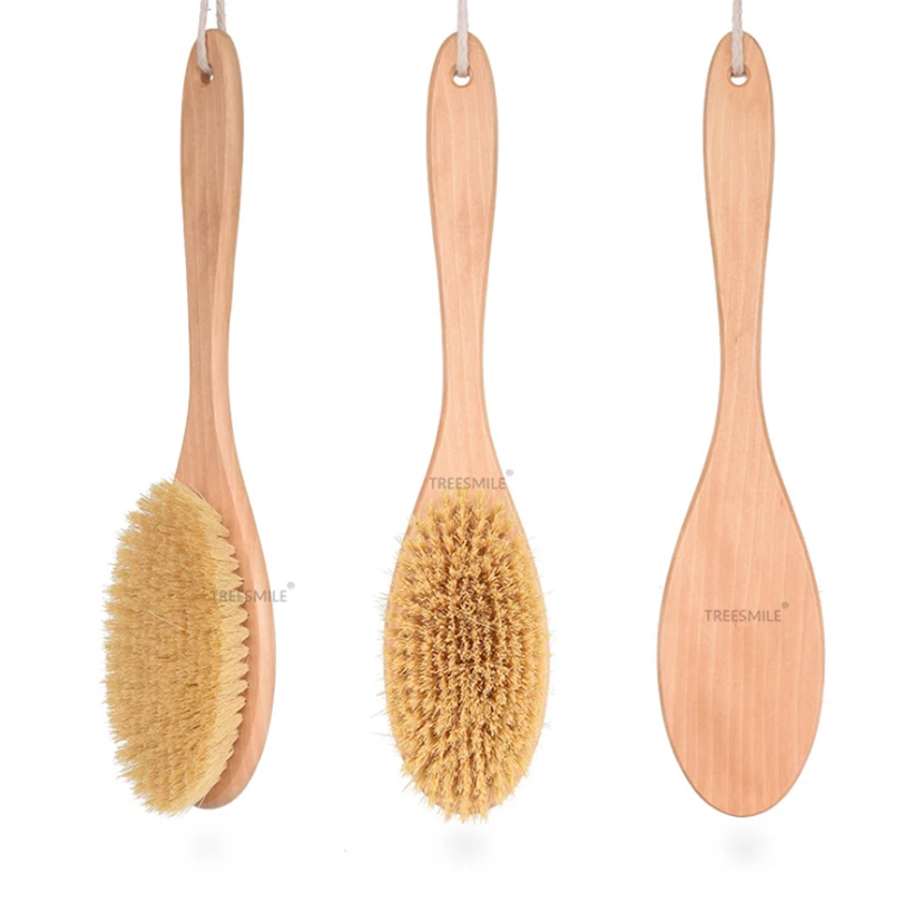 TREESMILE Natural Sisal Exfoliating Dry Brush Wooden Massage Body Brush Plant fiber cactus massage brush D30 6