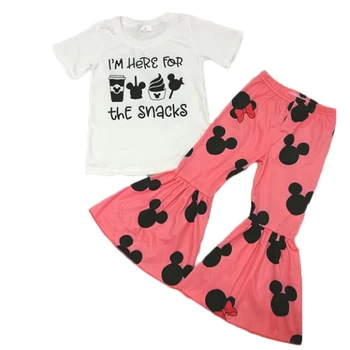 

toddler girl clothing 2 pcs outfit kids spring outfit short sleeve print top and cartoon bell bottom pant set children clothes