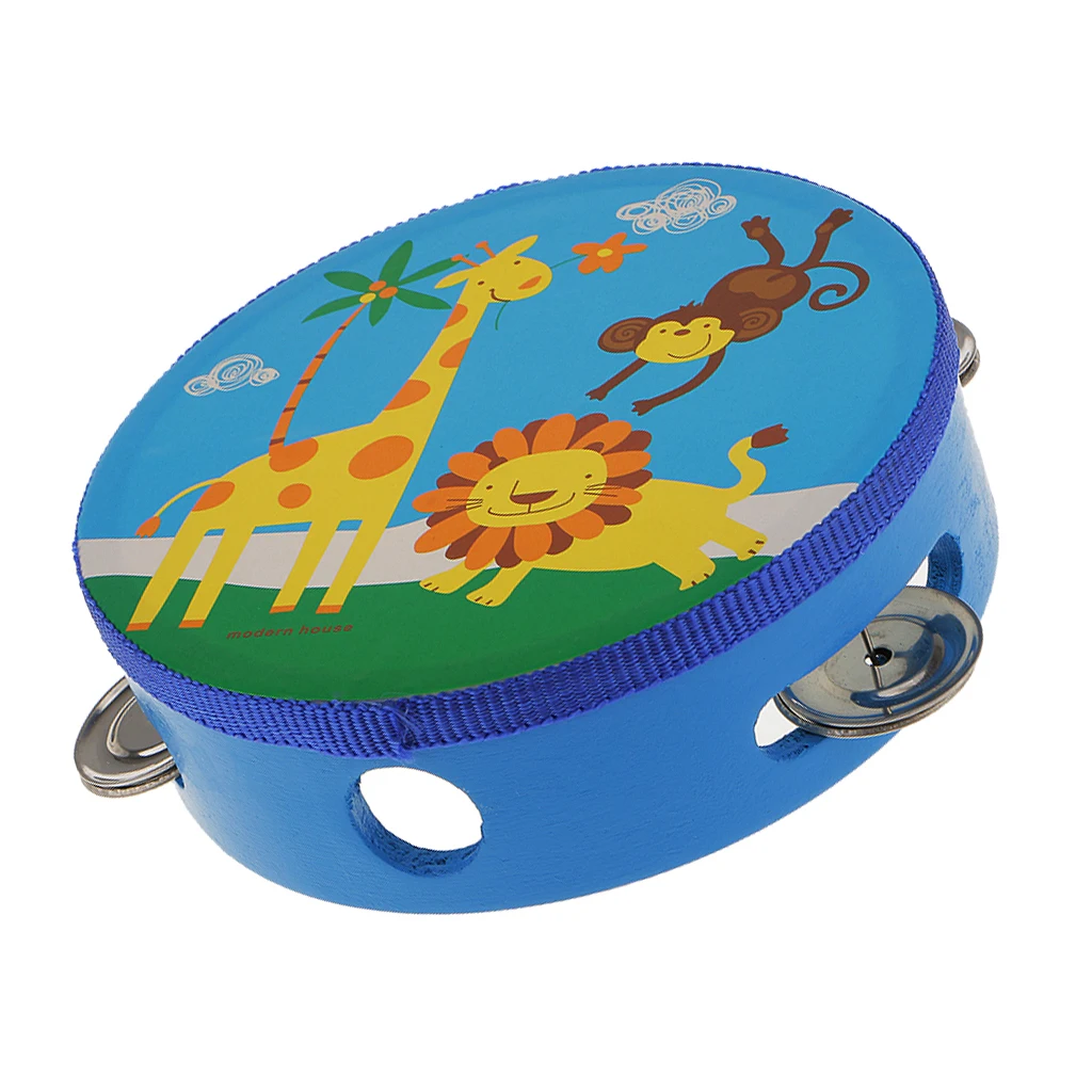 Wooden Mini Tambourine Hand Bell Drum for Baby Toddlers 6inch Tambourine Kids wooden percussion instrument hand tambourine