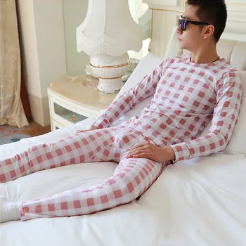 

Fashion men long johns set underwear winter Long Johns underpants cotton plaid men thermal underwear leggings s