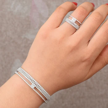 

GODKI Gorgeous 3 Colors 2PCS Bangle Ring Set Fashion Dubai Bridal Jewelry Set For Women Wedding brincos para as mulheres 2020