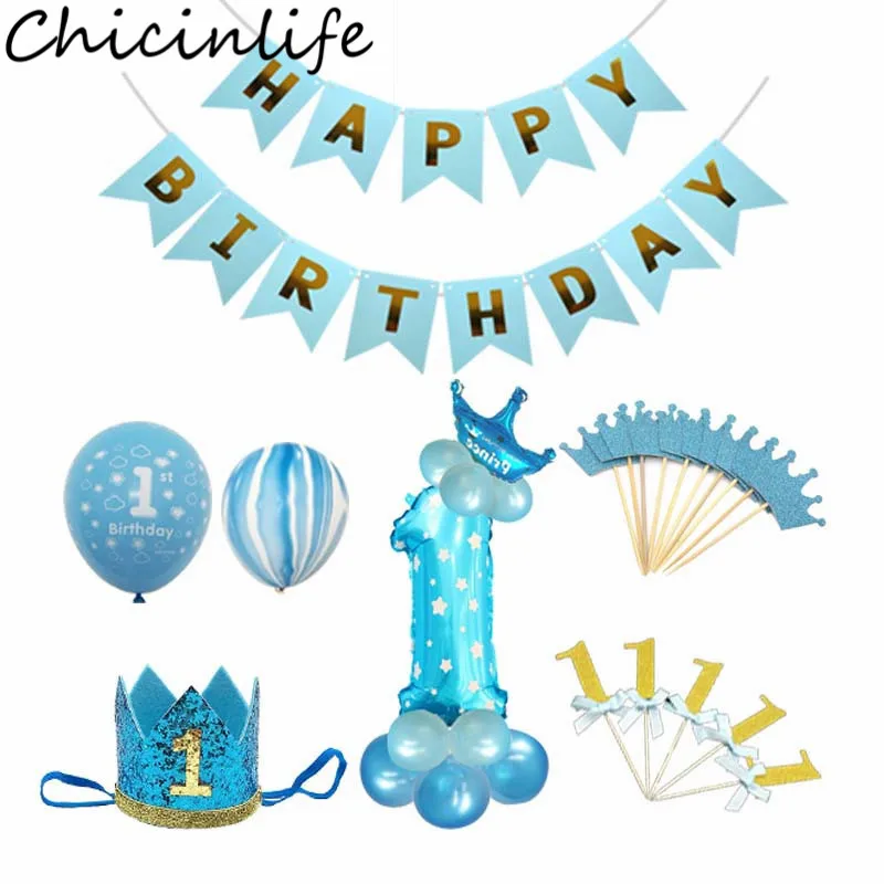 Chicinlife 1st День Рождения украшения синий розовый фольгированные шары мальчик девочка один год день рождения ребенка душ детские праздничные принадлежности