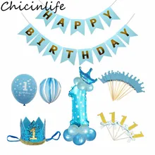 Chicinlife 1st День Рождения украшения синий розовый фольгированные шары мальчик девочка один год день рождения ребенка душ детские праздничные принадлежности