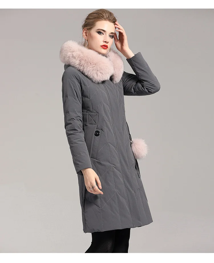 winter new down jacket women's thickening fashion temperament slim 90 down medium length large wool collar coat 402