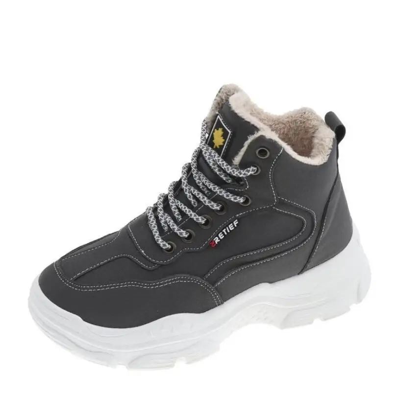 Зимние Бархатные Теплые кроссовки женская обувь повседневная обувь на толстой рифленой подошве хлопковая обувь с высоким берцем Большие размеры 36-42
