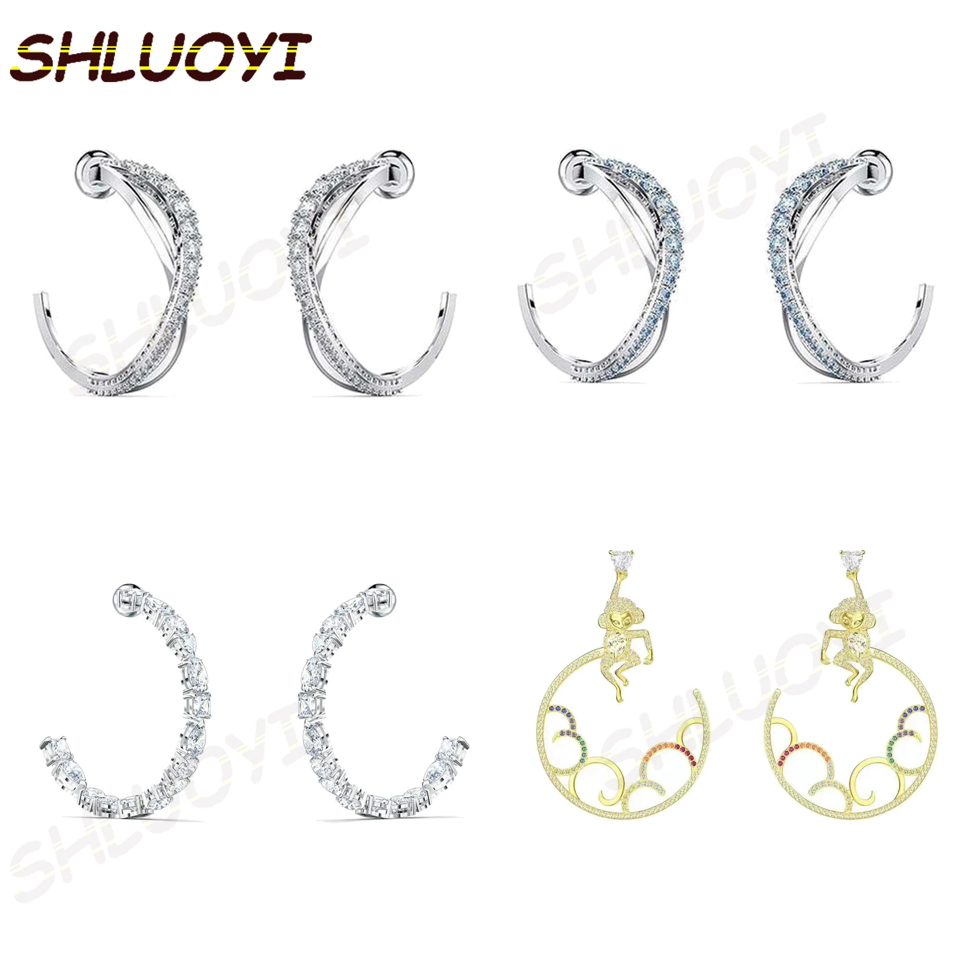 

SHLUOYI Fashion jewelry high quality SWA new exquisite simple C crystal pierced charm female Earrings