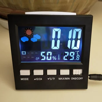 

Digital Thermometer Hygrometer Colorful LCD Termometer Clock Alarm Snooze Function Calendar Weather Forecast Display