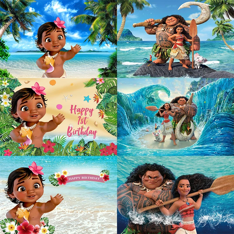 Baby Moana Photo Backdrop Girls Kids Baby Shower Happy 1st Birthday Party Photograph Background Banner Vaiana Decoration Backgrounds Aliexpress