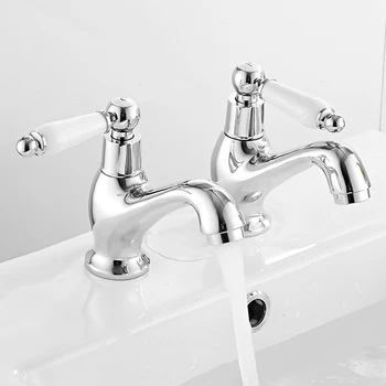 

2pcs Single Handle Bathroom Basin Faucets Cold/Hot Water Sink Basin Tap Kitchen Faucet Bathroom Accessories UK Standard