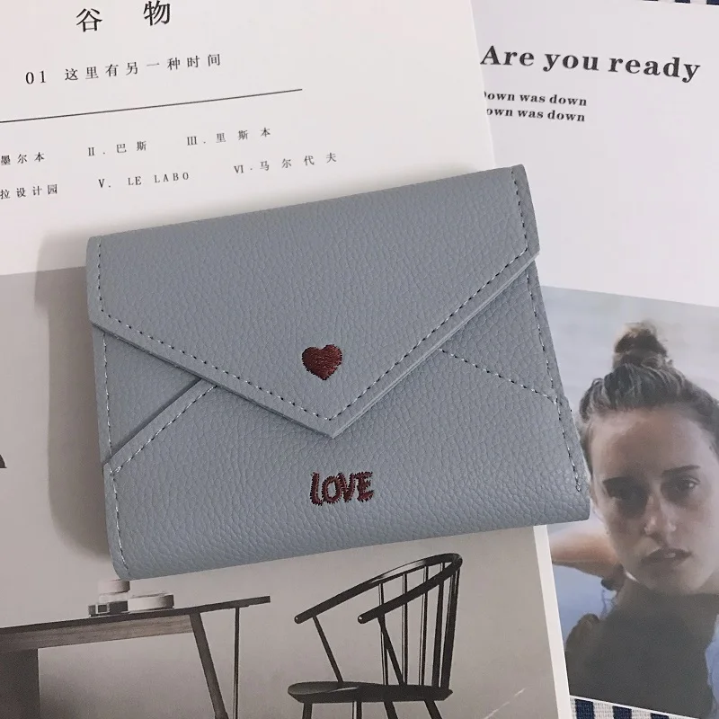 Модный милый кошелек с вышивкой валентинка корейский ulzzang Harajuku японский простой однотонный Повседневный женский короткий кошелек